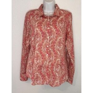 J.Crew The Perfect Shirt Womens Medium Pink Orange Paisley Cotton Button Down